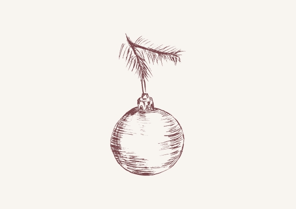 Zeichnung einer Weihnachtskugel am Zweig