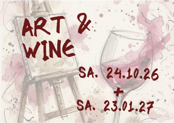 Art and Wine Veranstaltung mit Leinwand und Weinglas im Hintergund